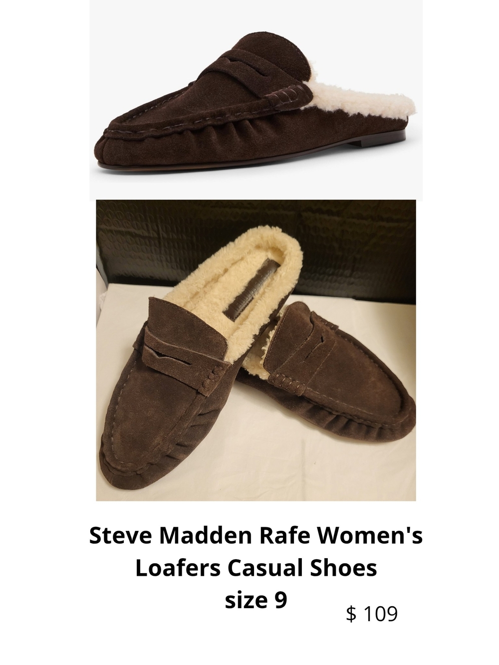 Steve Madden Brown Suede Shearling-Lined Slip-On Loafers